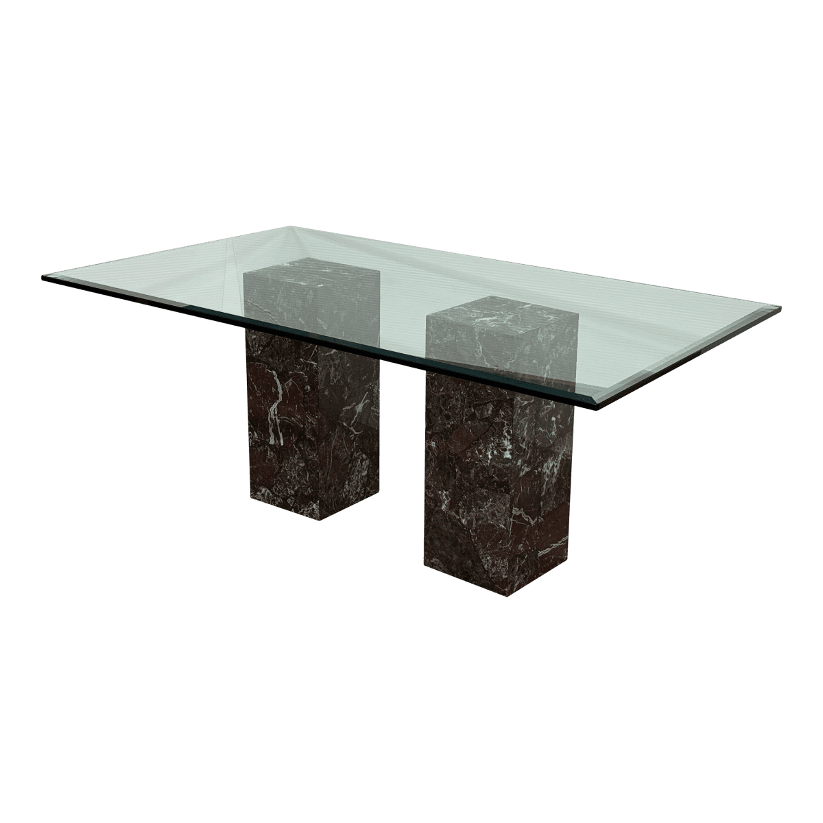 Vintage Faux Marble With Tempered Glass Dining Table - Thumbnail 2