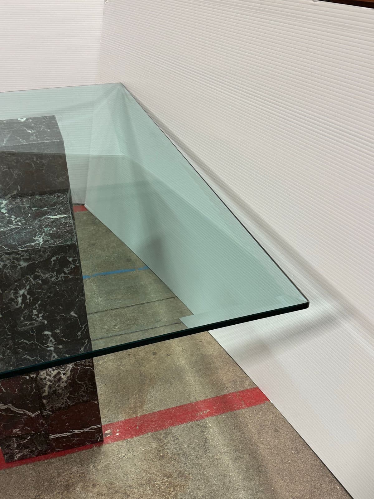 Vintage Faux Marble With Tempered Glass Dining Table - Thumbnail 4