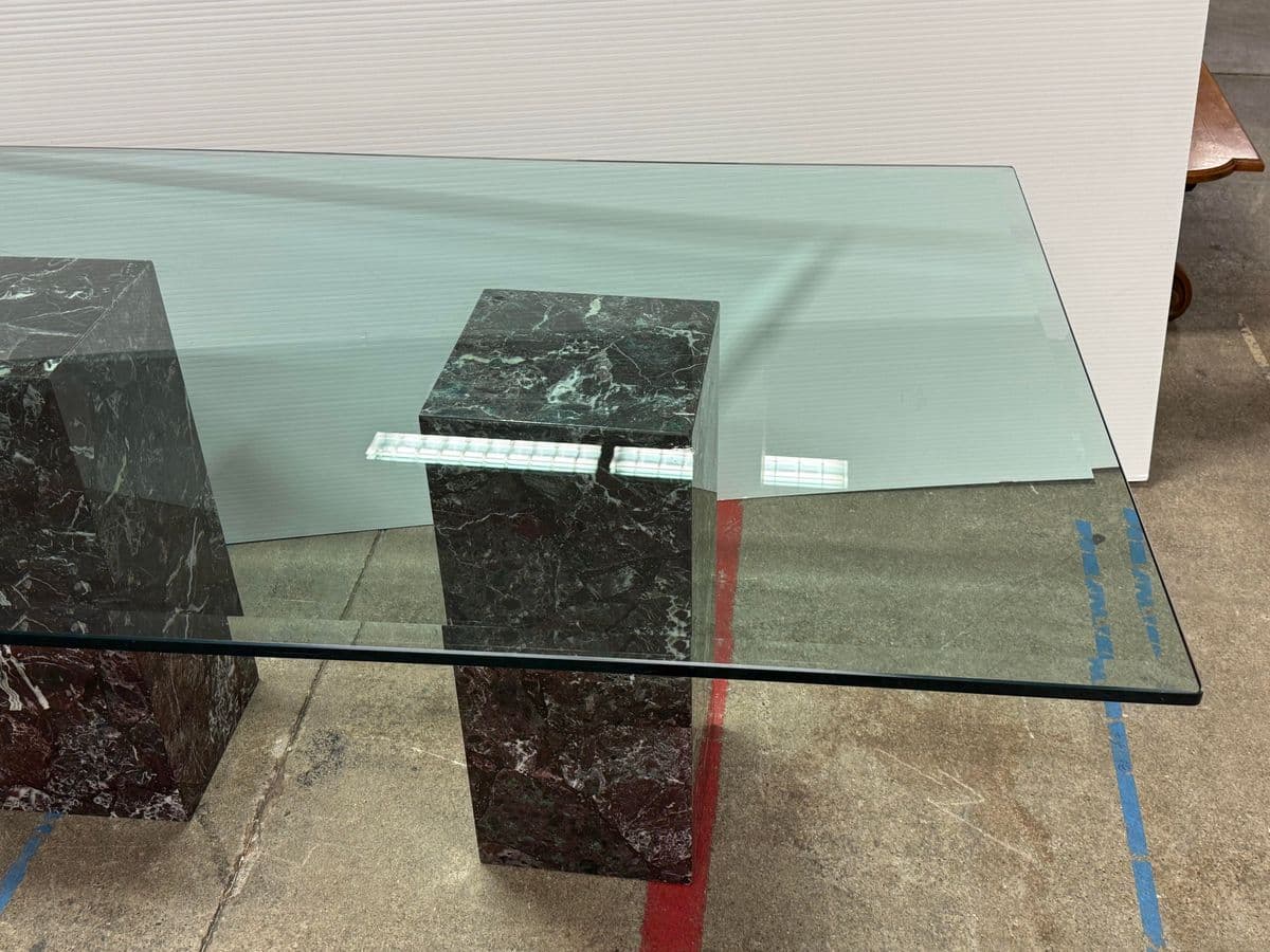 Vintage Faux Marble With Tempered Glass Dining Table - Thumbnail 3