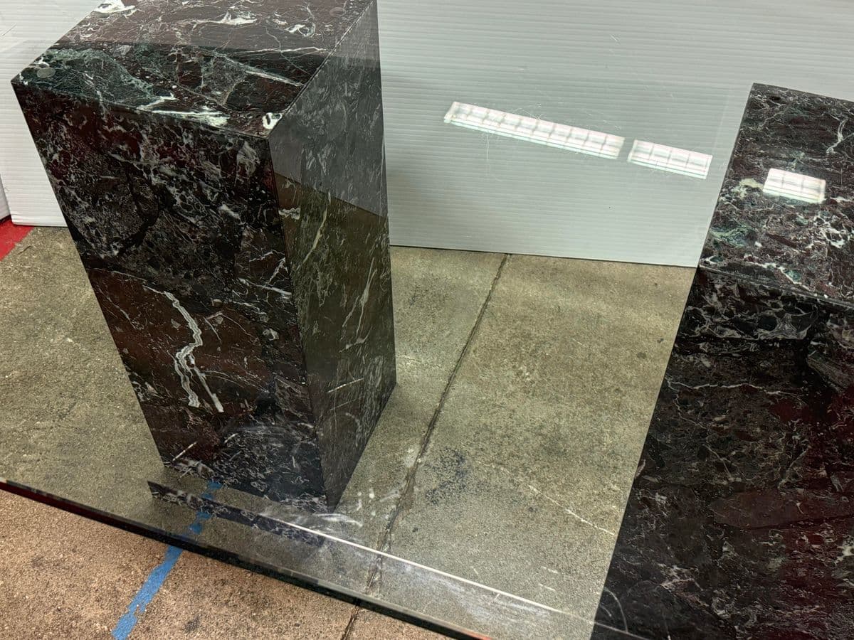 Vintage Faux Marble With Tempered Glass Dining Table - Thumbnail 11