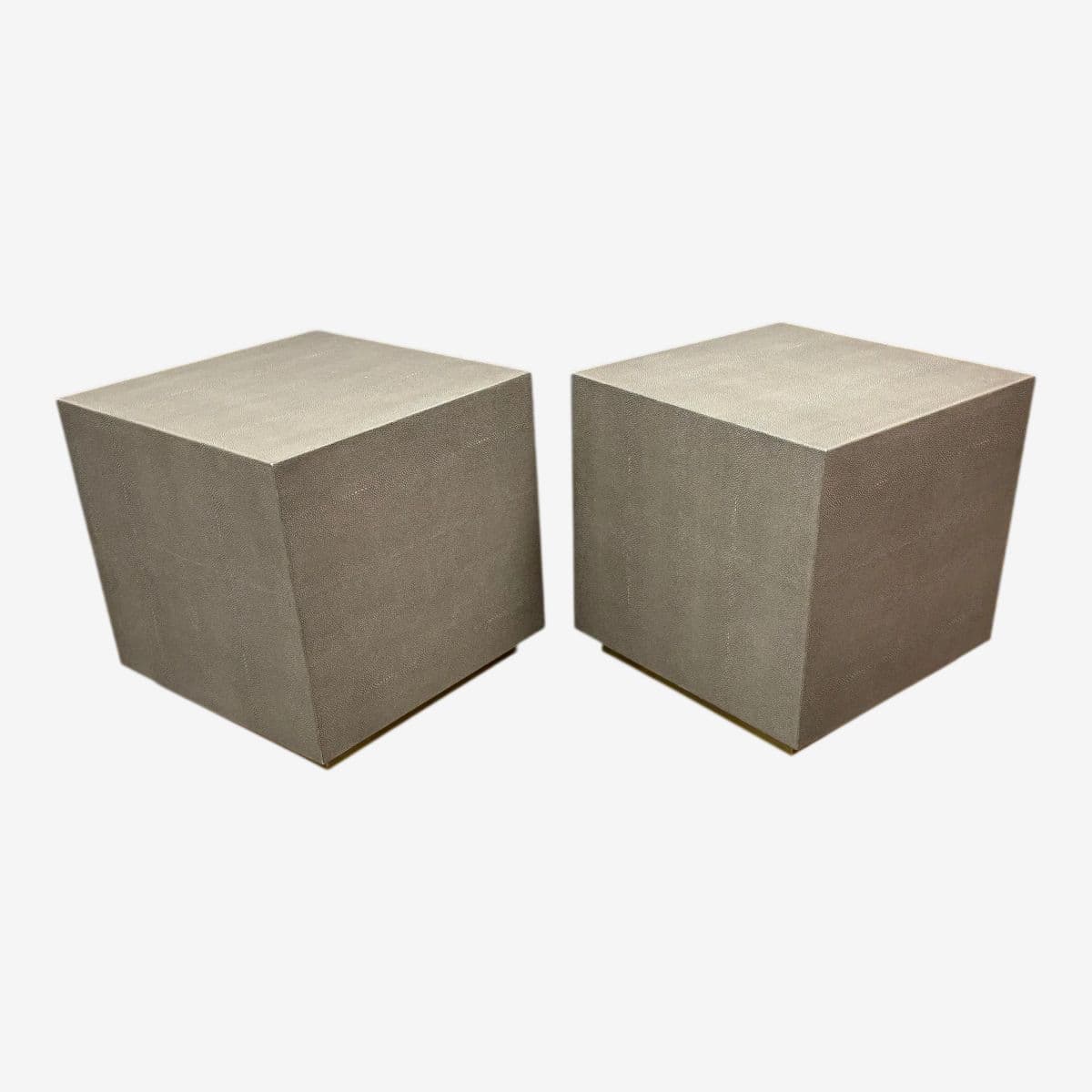 Restoration Hardware Gray Shagreen Plinth Side Tables, Pair - Image 1
