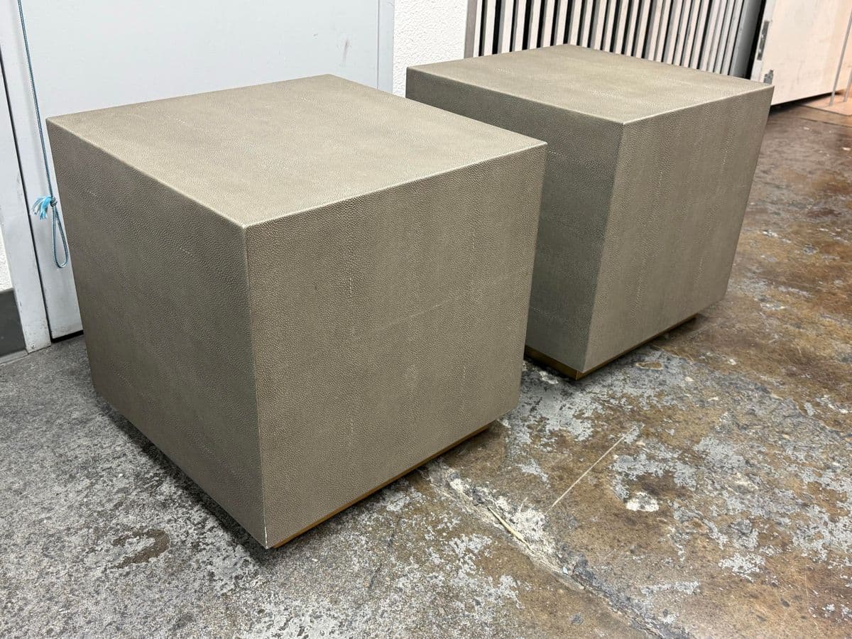 Restoration Hardware Gray Shagreen Plinth Side Tables, Pair - Thumbnail 3