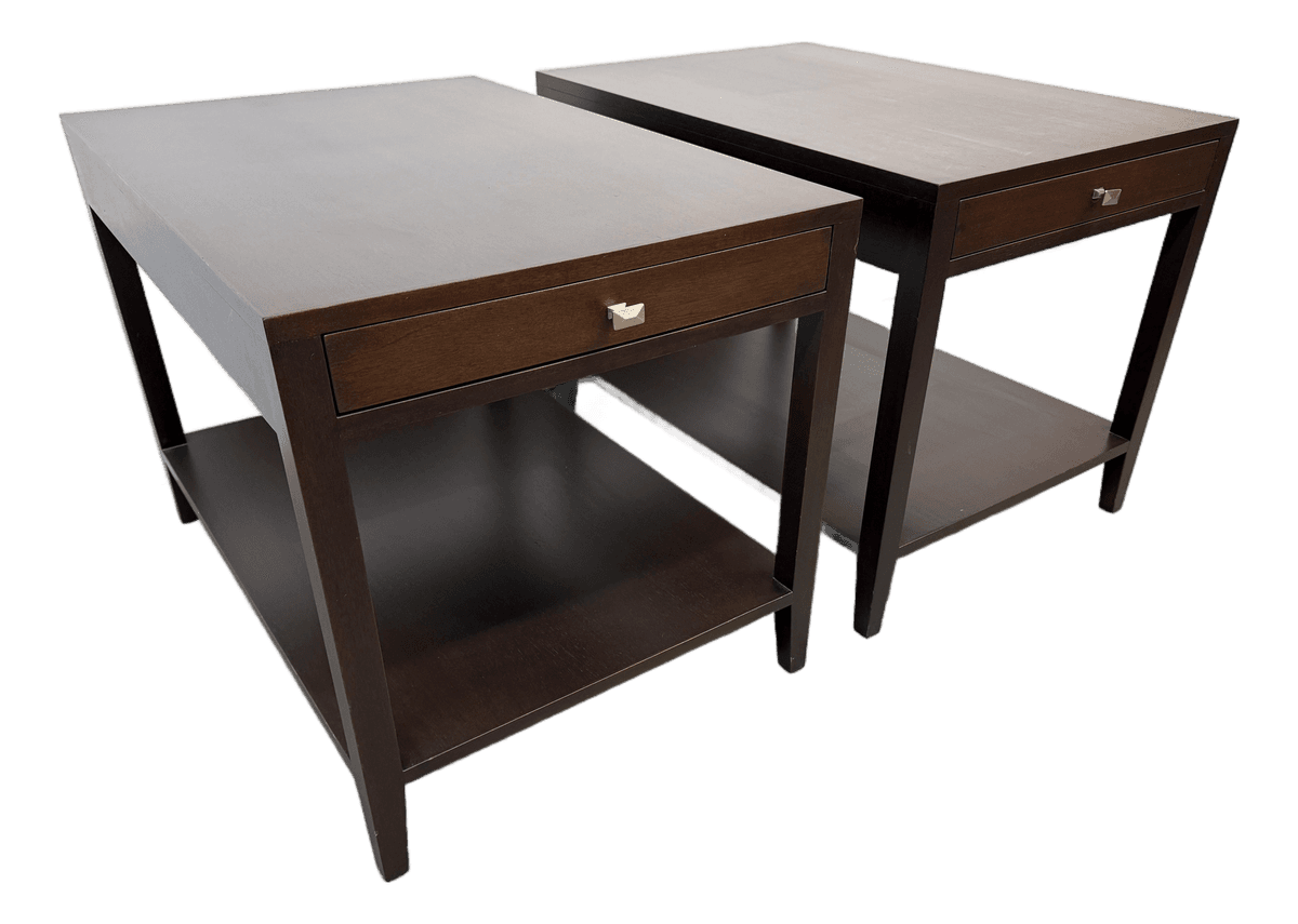 Contemporary Mahogany End Tables, Pair - Thumbnail 2