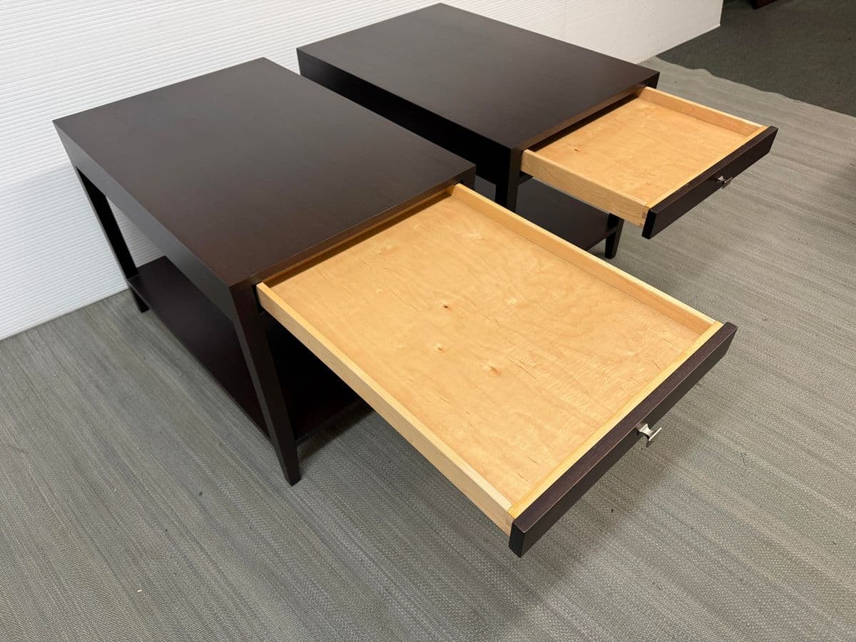 Contemporary Mahogany End Tables, Pair - Thumbnail 3