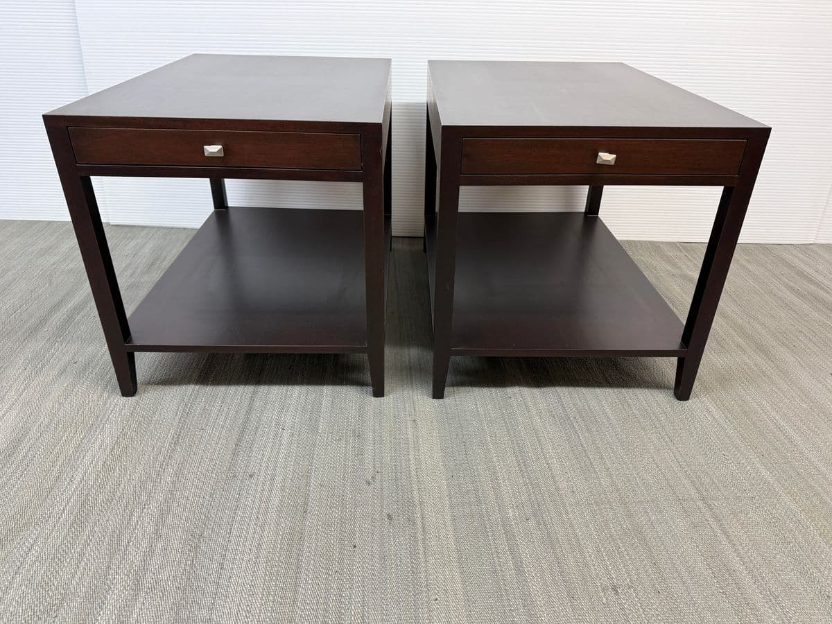 Contemporary Mahogany End Tables, Pair - Thumbnail 7