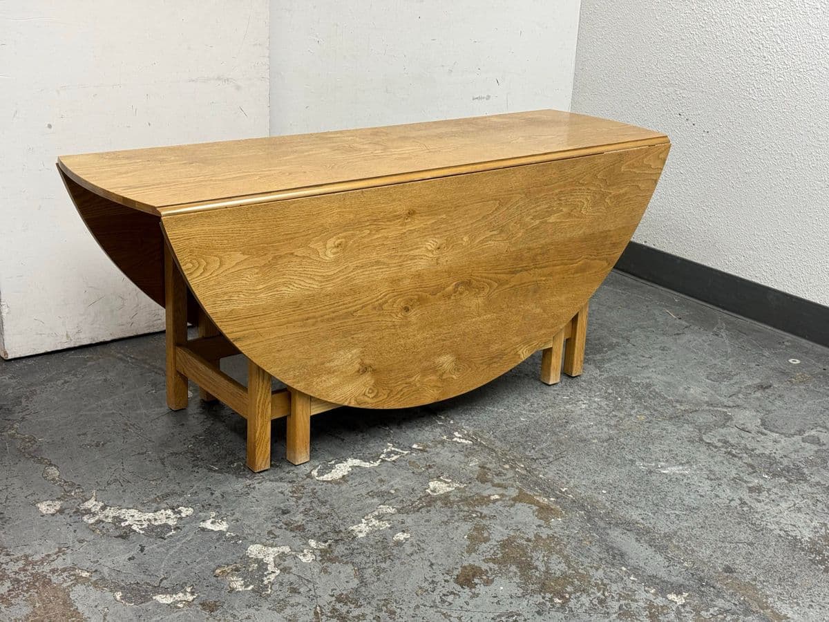 72 Inch Vintage Oak Wood Drop Leaf Console to Dining Table - Thumbnail 3