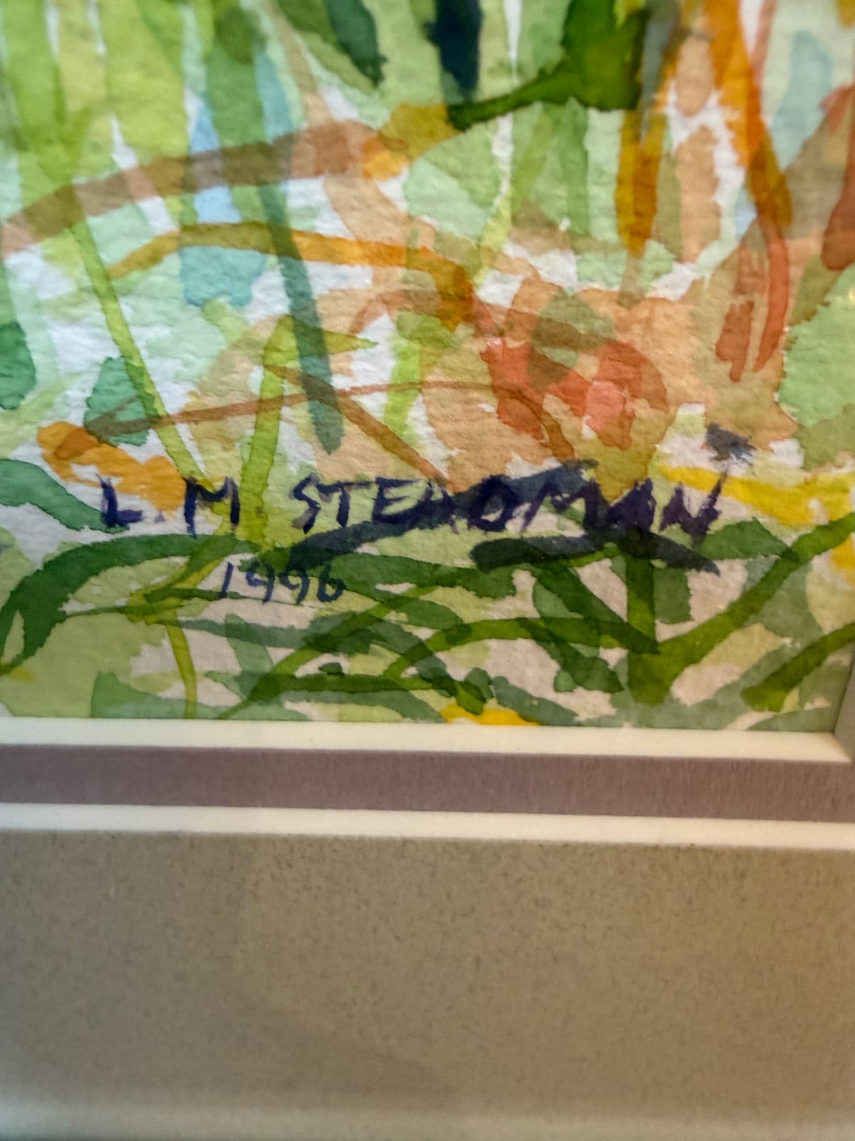 Circa 1996 l.m. Steadman Two Cows Resting in Pasture Watercolor, Signed - Thumbnail 5