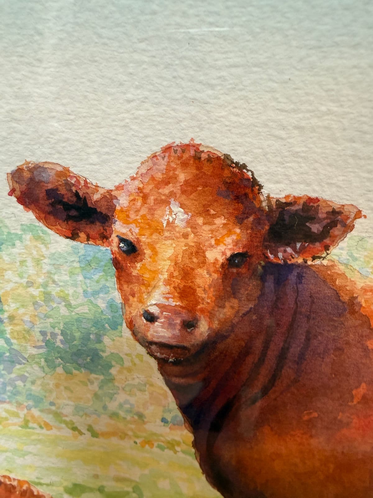 Circa 1996 l.m. Steadman Two Cows Resting in Pasture Watercolor, Signed - Thumbnail 13