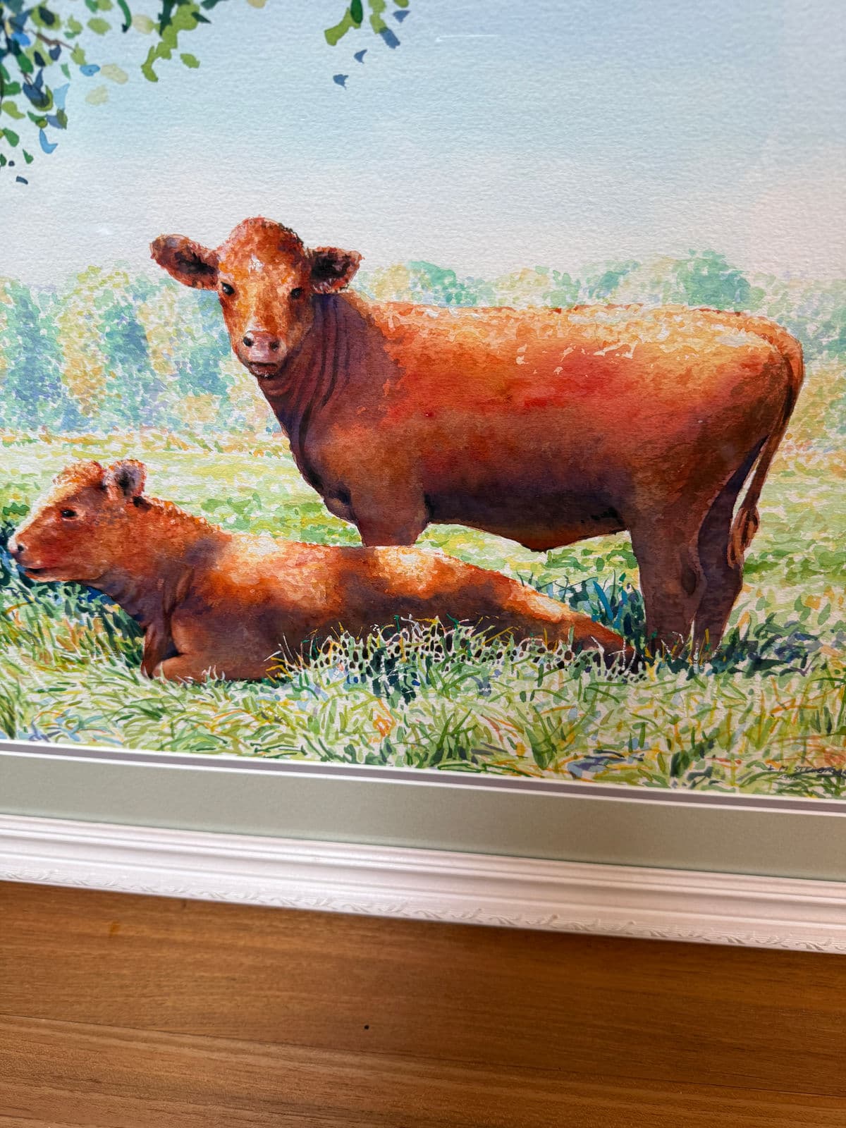 Circa 1996 l.m. Steadman Two Cows Resting in Pasture Watercolor, Signed - Thumbnail 7