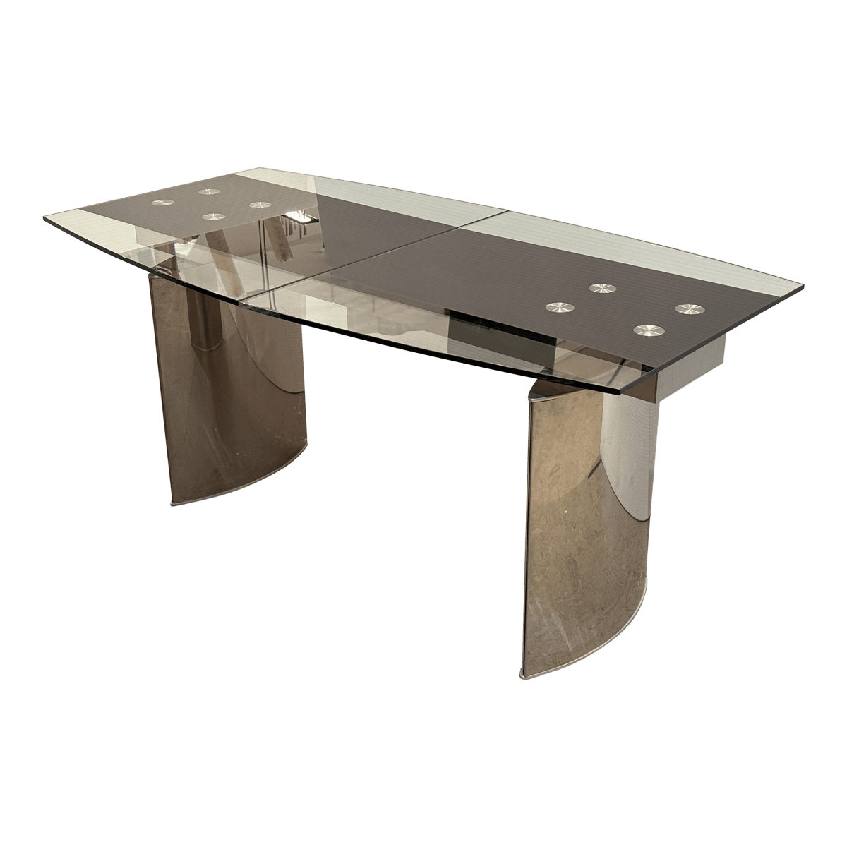 Modern Double Pedestal Extendable Glass Top Table - Thumbnail 2