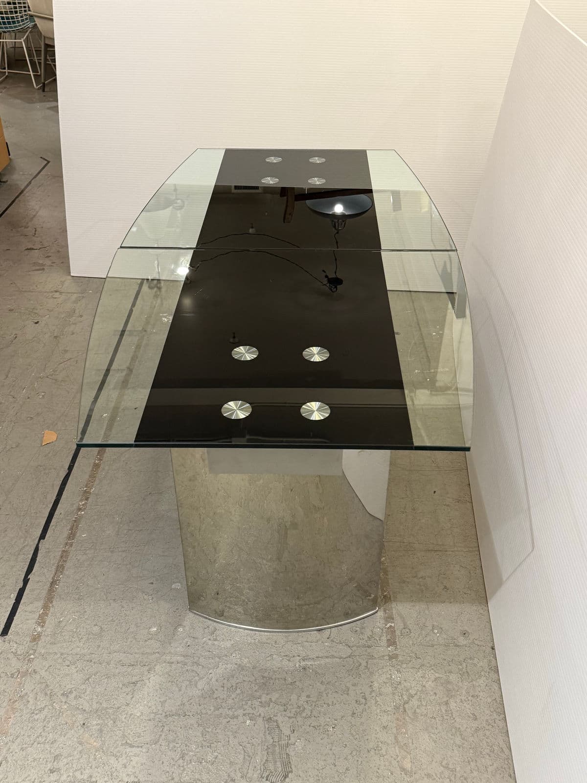 Modern Double Pedestal Extendable Glass Top Table - Thumbnail 10