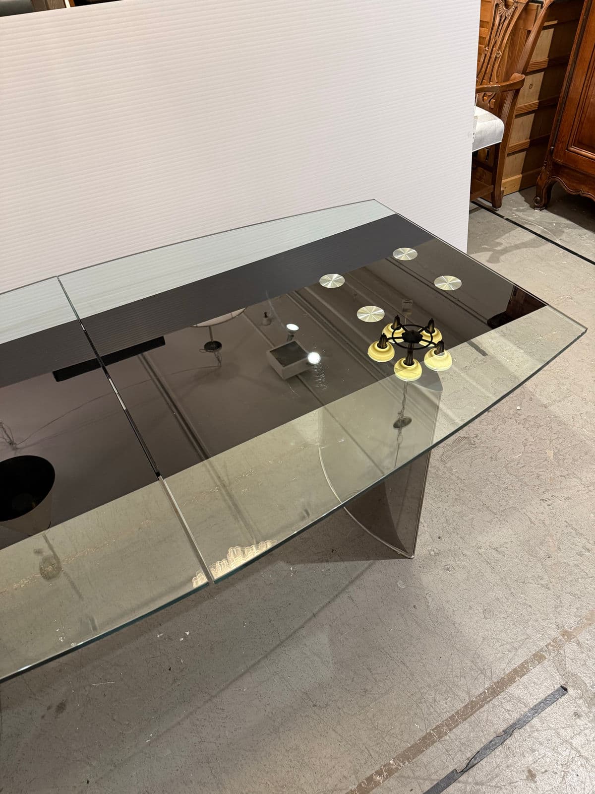 Modern Double Pedestal Extendable Glass Top Table - Thumbnail 6