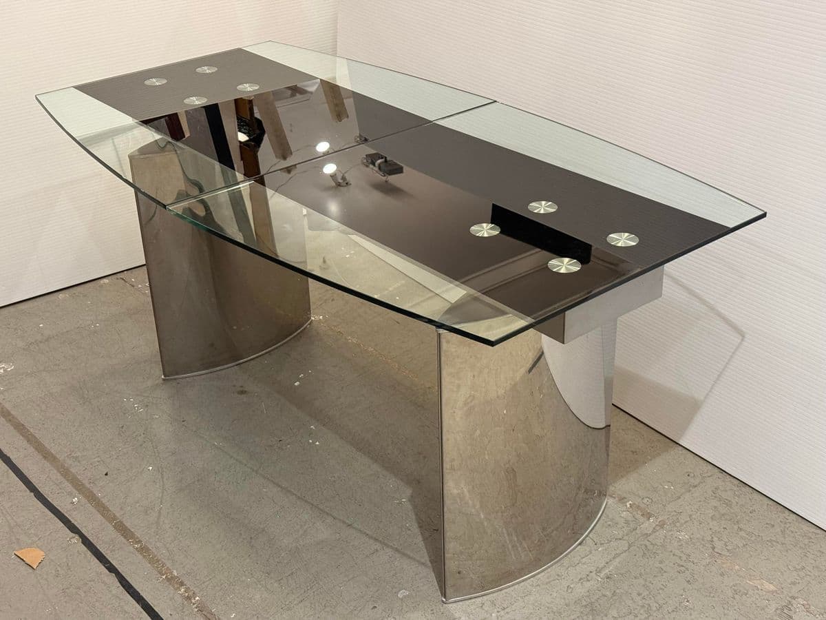 Modern Double Pedestal Extendable Glass Top Table - Thumbnail 12