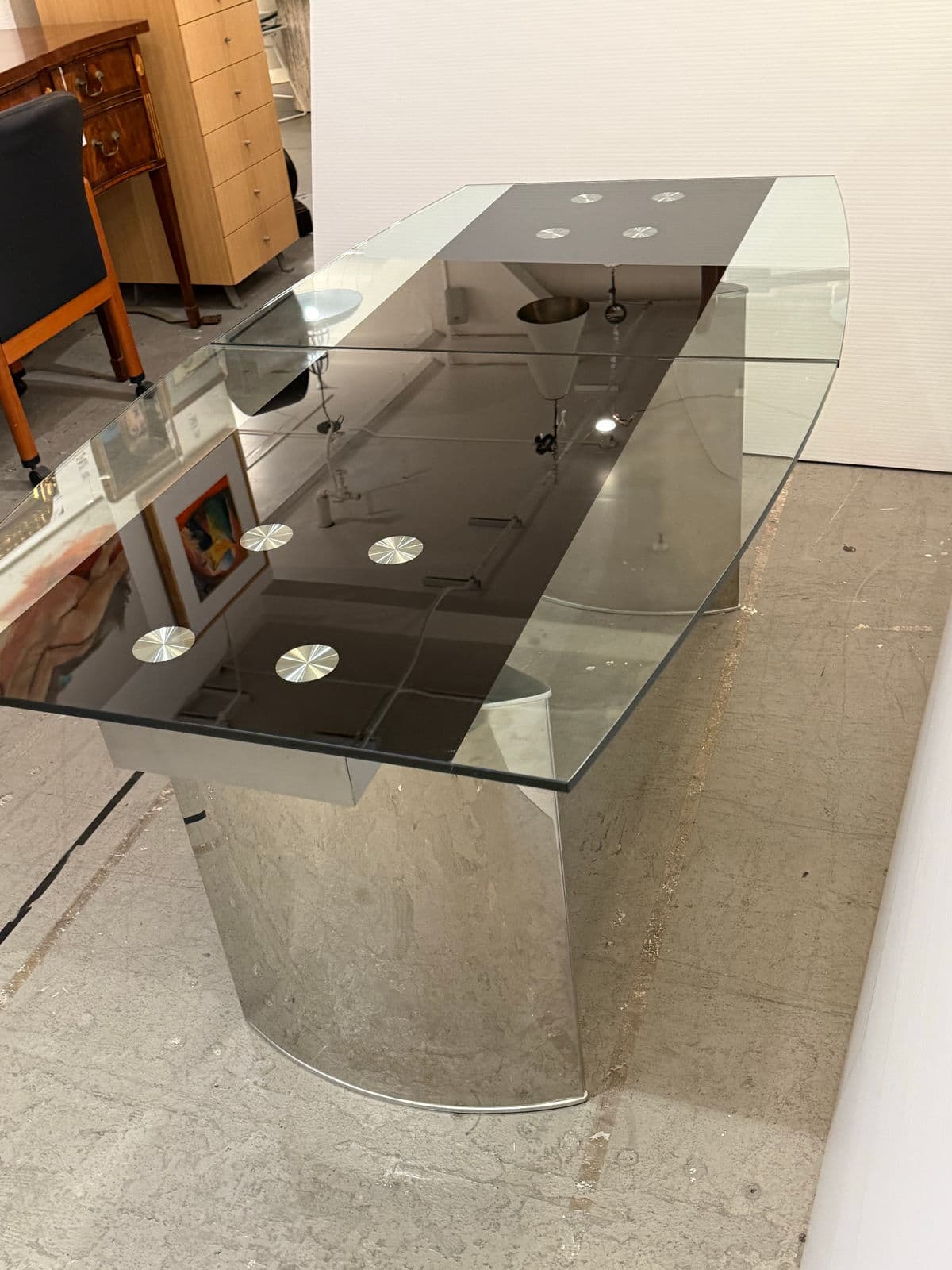 Modern Double Pedestal Extendable Glass Top Table - Thumbnail 9