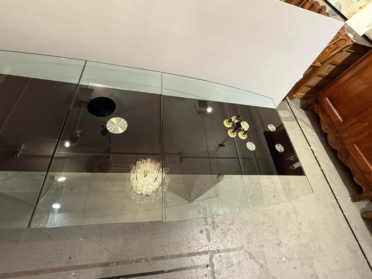 Modern Double Pedestal Extendable Glass Top Table - Thumbnail 8