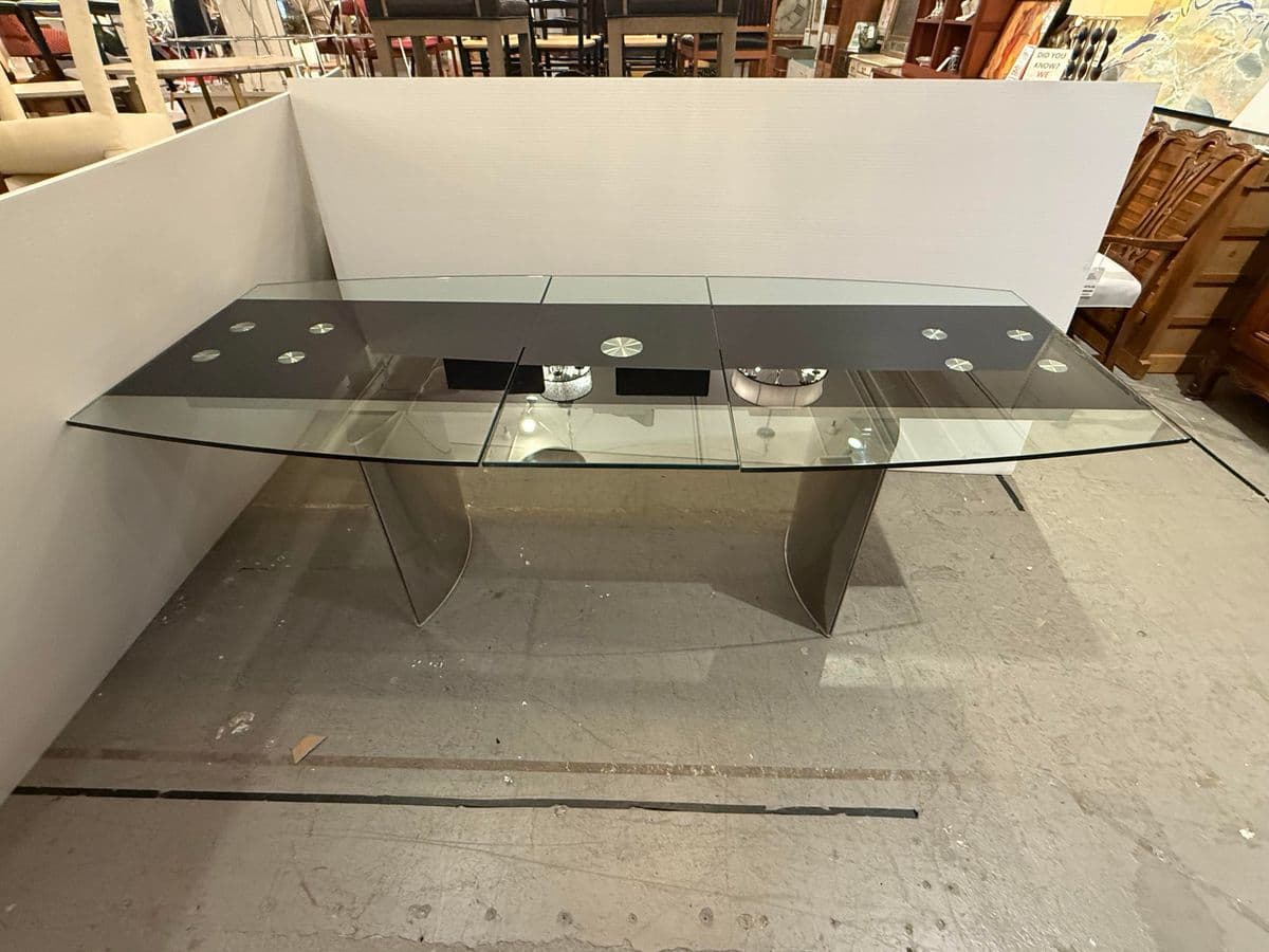 Modern Double Pedestal Extendable Glass Top Table - Thumbnail 3