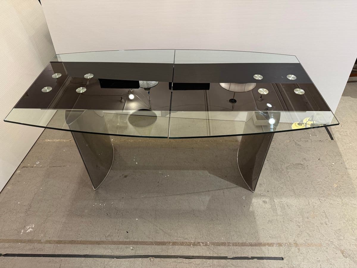 Modern Double Pedestal Extendable Glass Top Table - Thumbnail 11