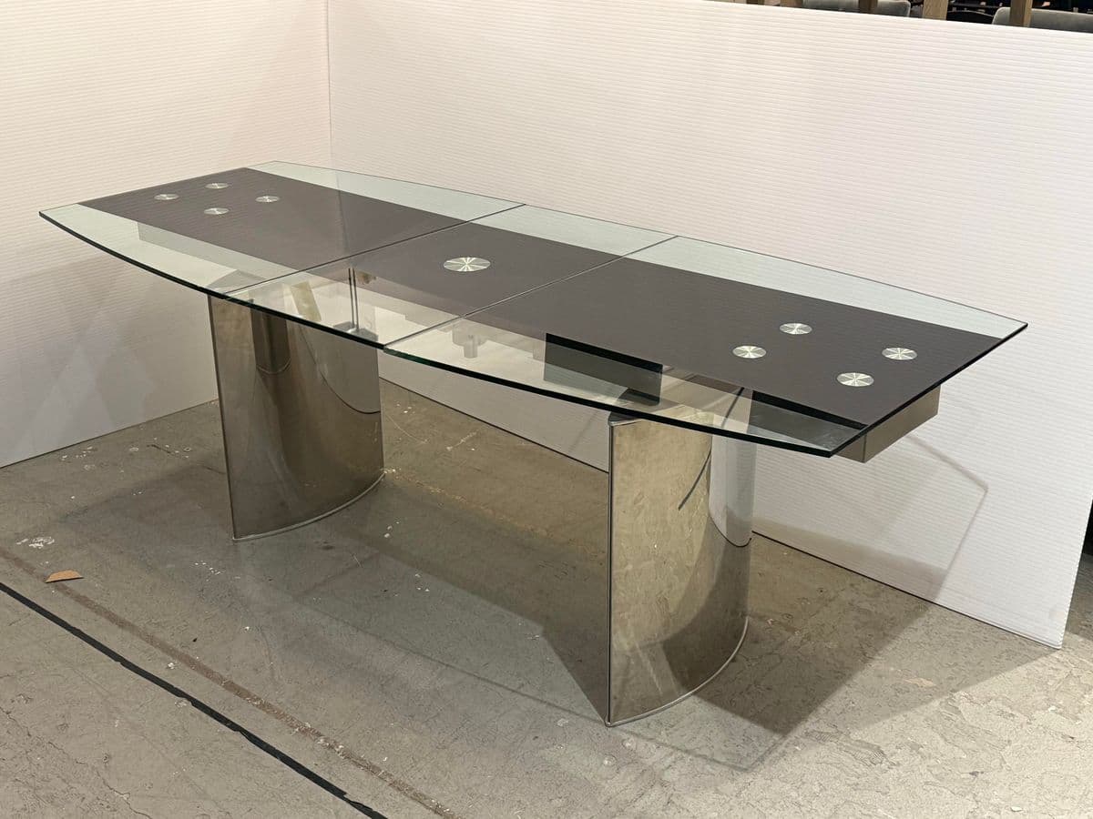 Modern Double Pedestal Extendable Glass Top Table - Thumbnail 5