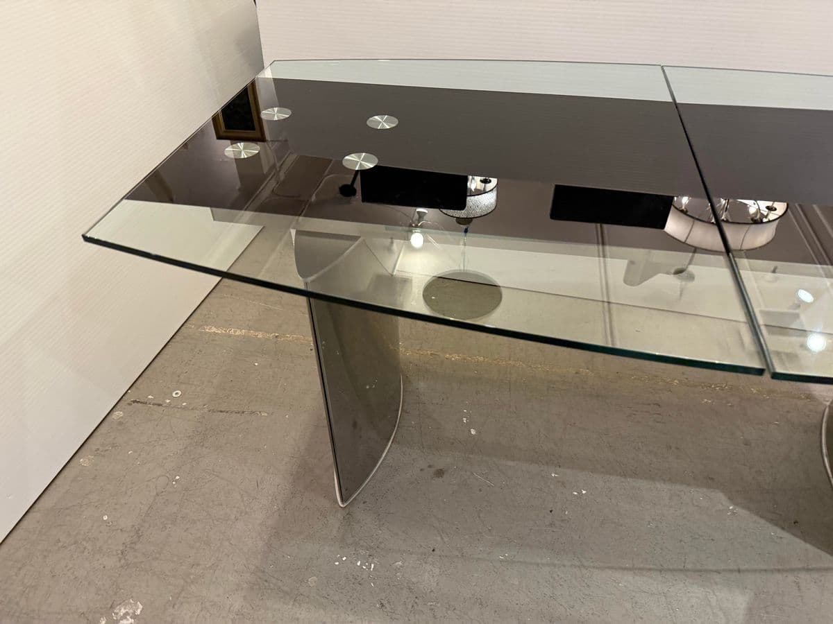 Modern Double Pedestal Extendable Glass Top Table - Thumbnail 13