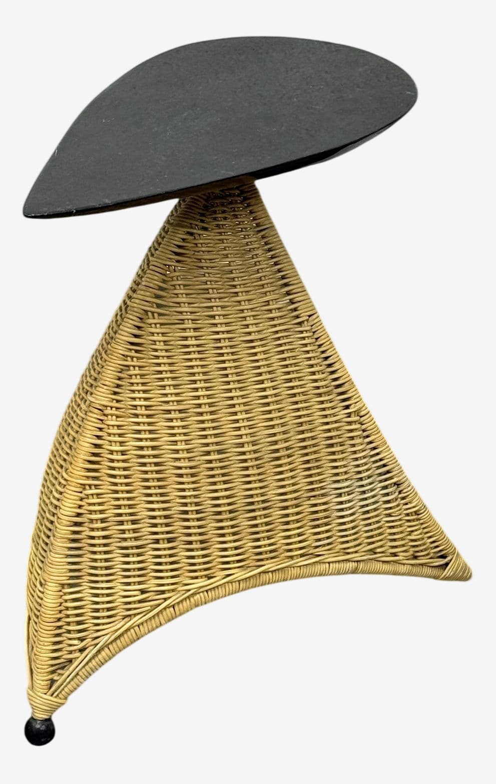 Post Modern Marble + Wicker Side Table - Image 1