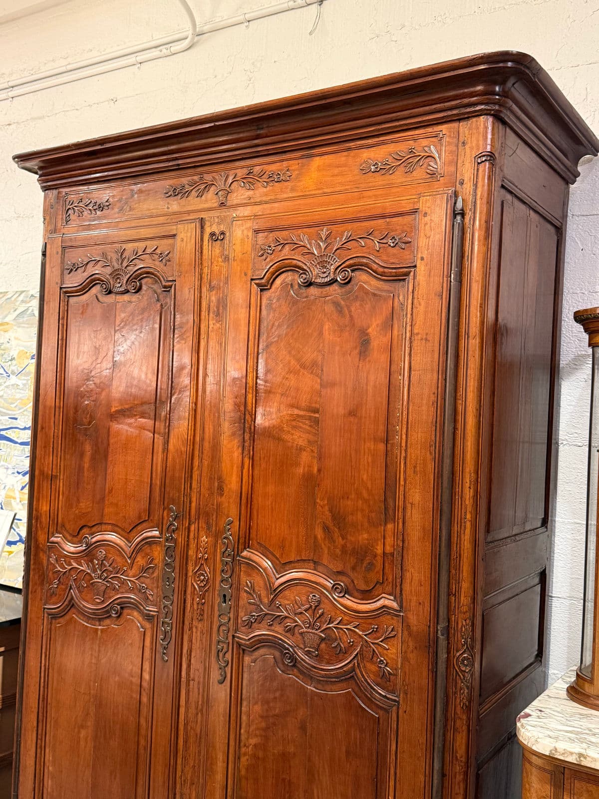 19th Century French Provincial Carved Walnut Armoire - Thumbnail 5