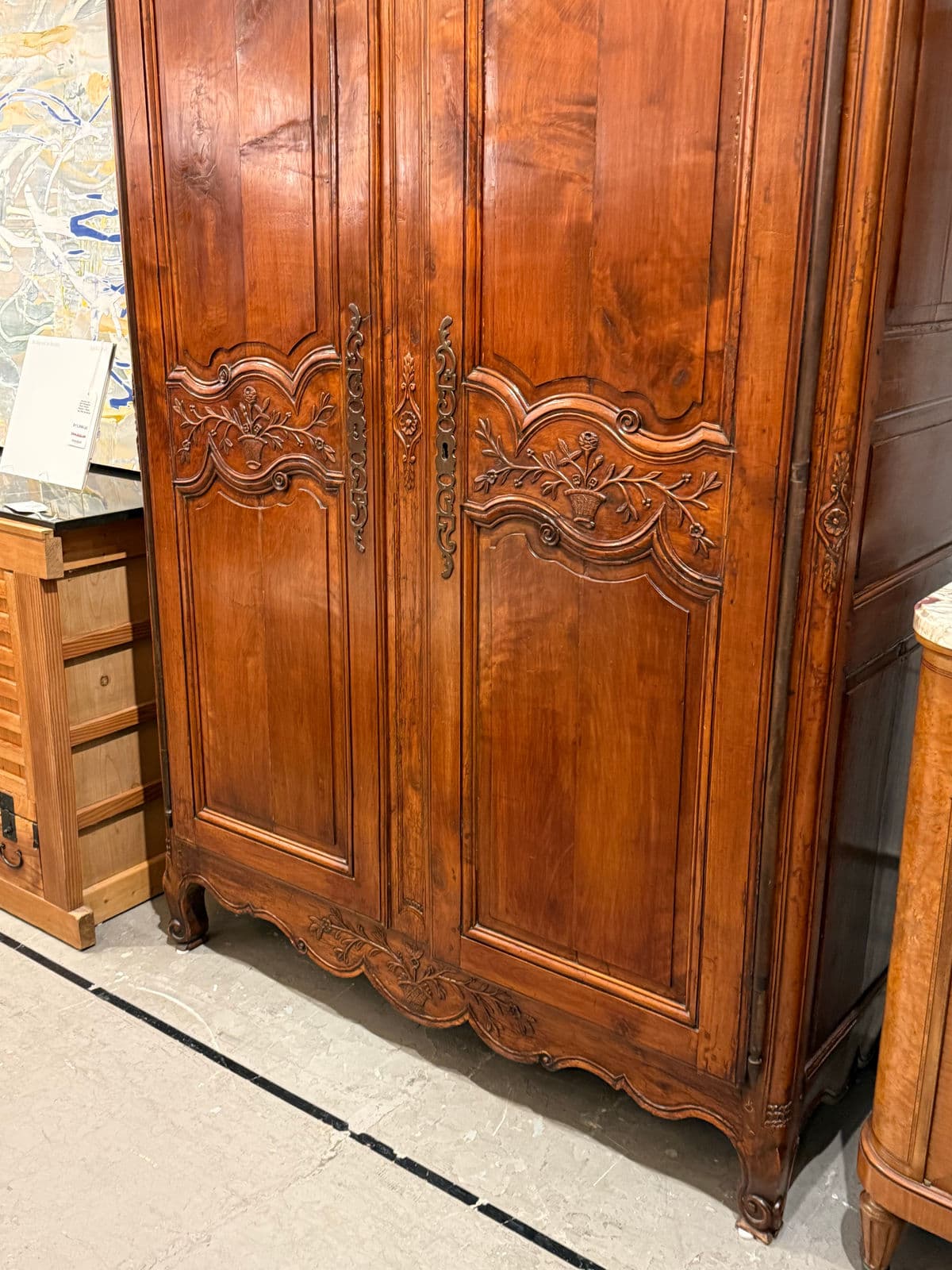 19th Century French Provincial Carved Walnut Armoire - Thumbnail 7