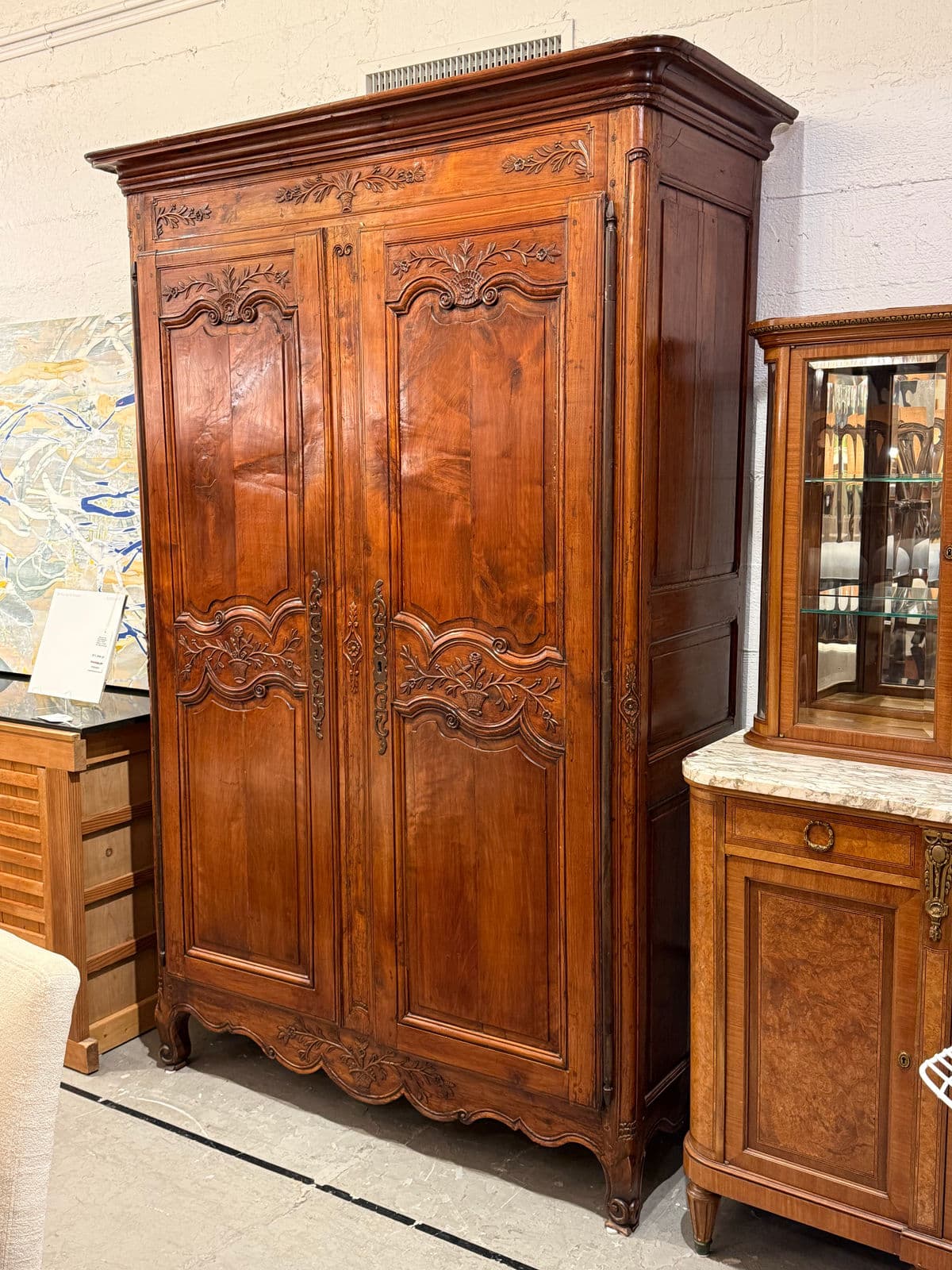19th Century French Provincial Carved Walnut Armoire - Thumbnail 3
