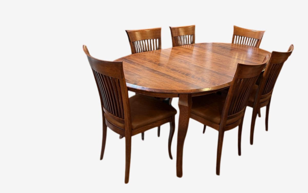 Traditional Queen Anne Extension Dining Table + Six Dinec Side Chairs, Set - Image 1