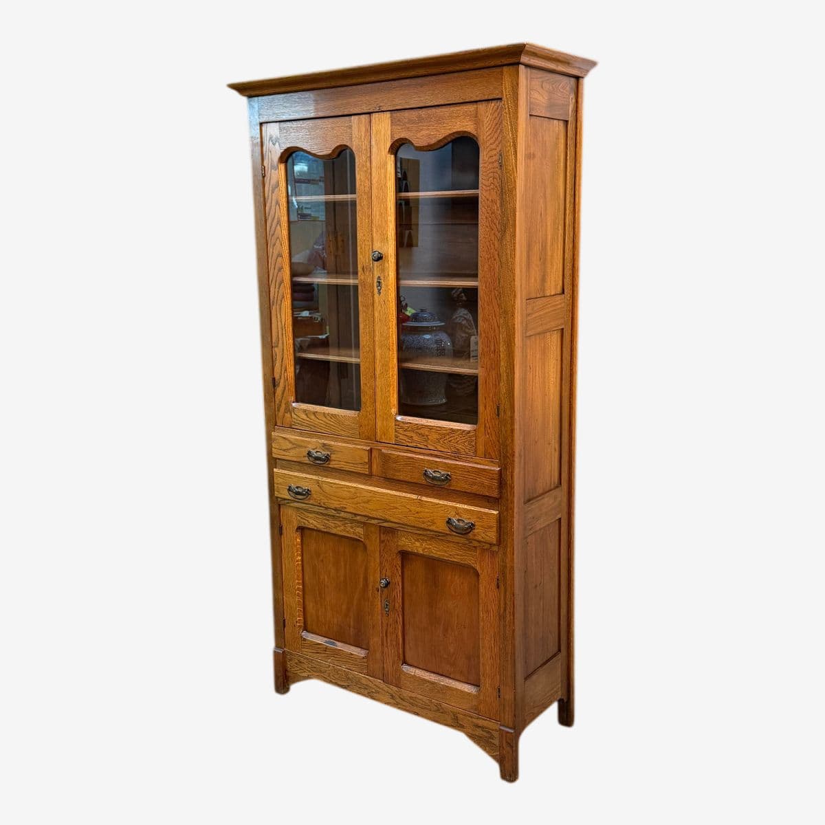 American Oak Wood China Cabinet - Image 1