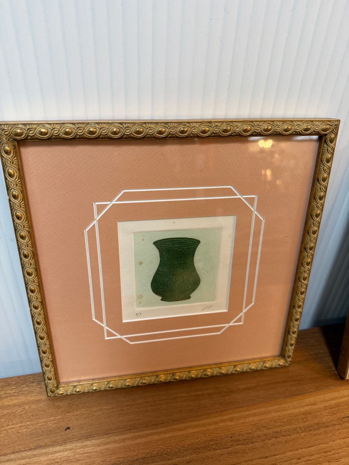 Etchings of Ancient Objects in Geometric Salmon Matte, Set of Three - Thumbnail 10