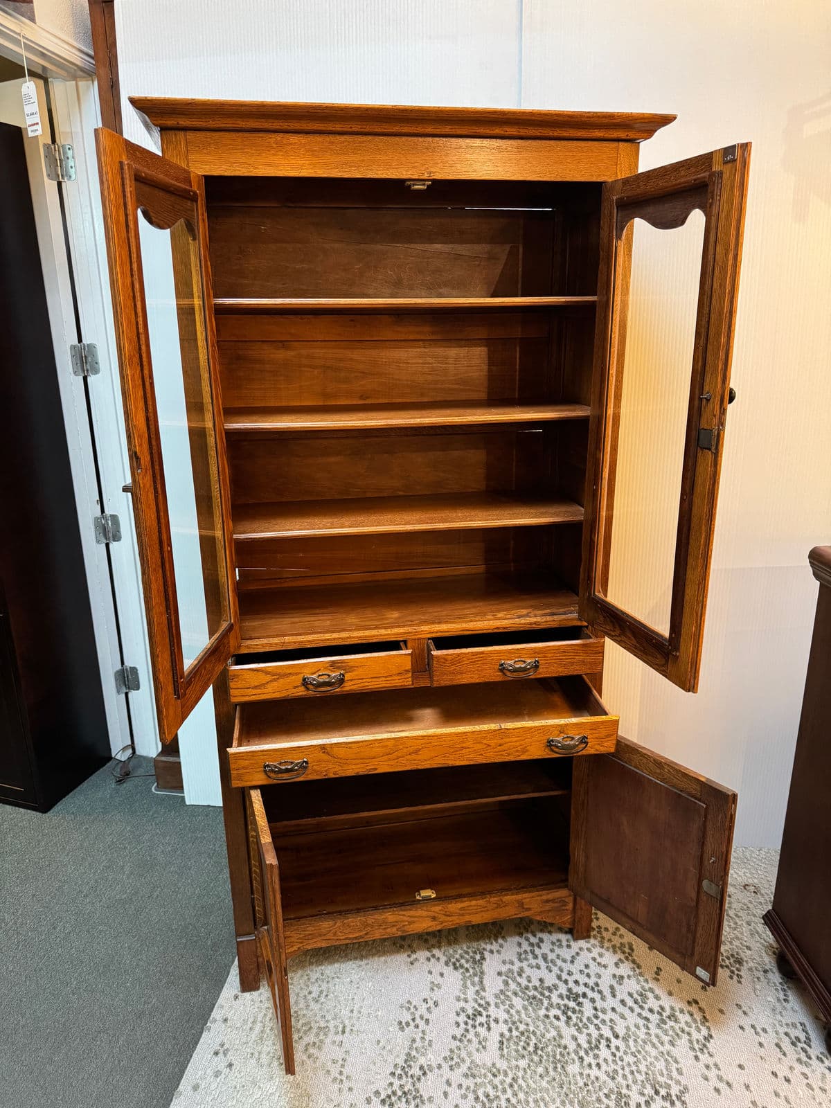 American Oak Wood China Cabinet - Thumbnail 4