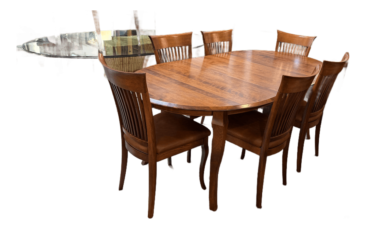 Traditional Queen Anne Extension Dining Table + Six Dinec Side Chairs, Set - Thumbnail 2