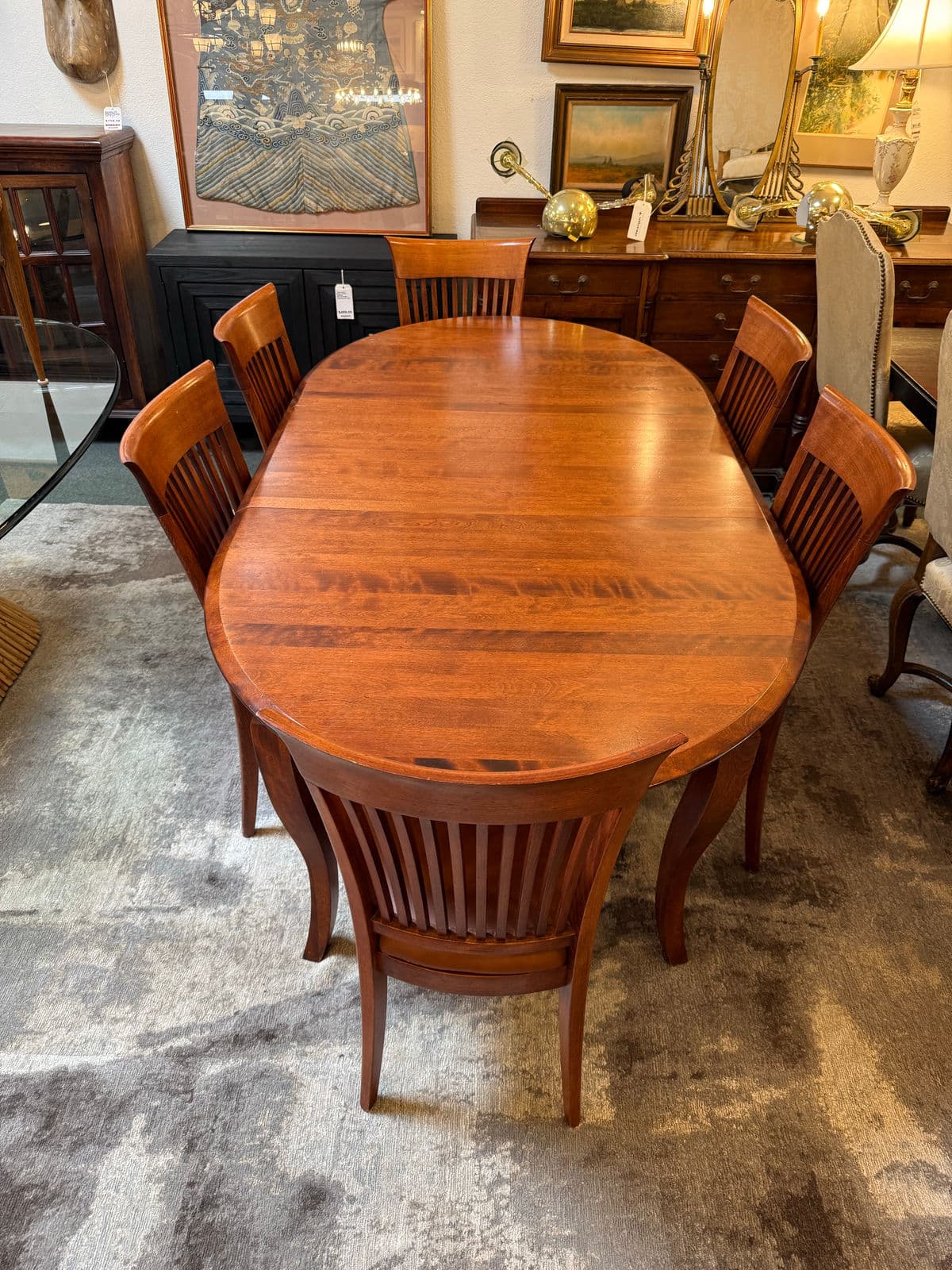 Traditional Queen Anne Extension Dining Table + Six Dinec Side Chairs, Set - Thumbnail 3