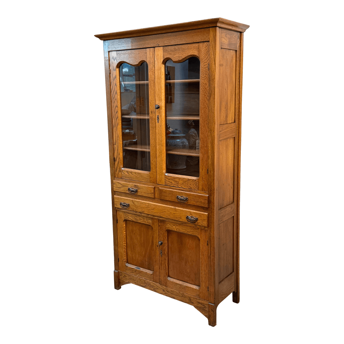 American Oak Wood China Cabinet - Thumbnail 2