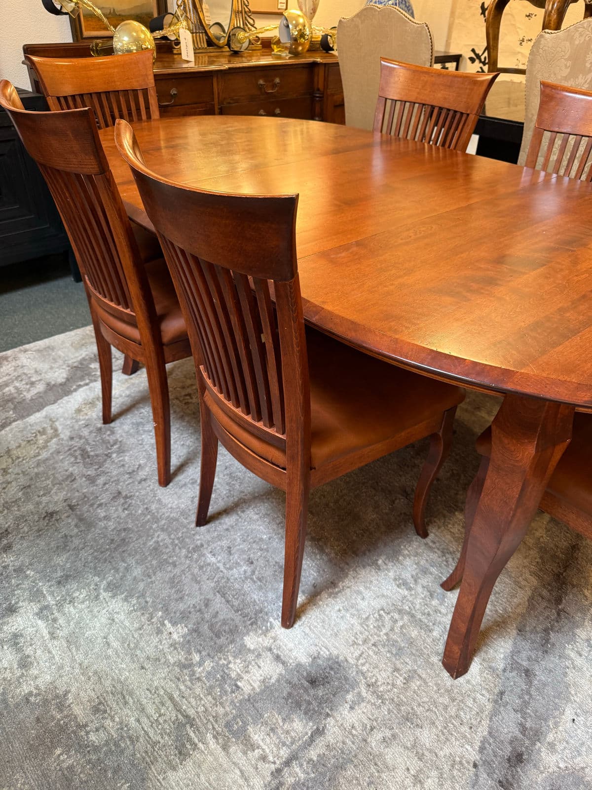 Traditional Queen Anne Extension Dining Table + Six Dinec Side Chairs, Set - Thumbnail 4