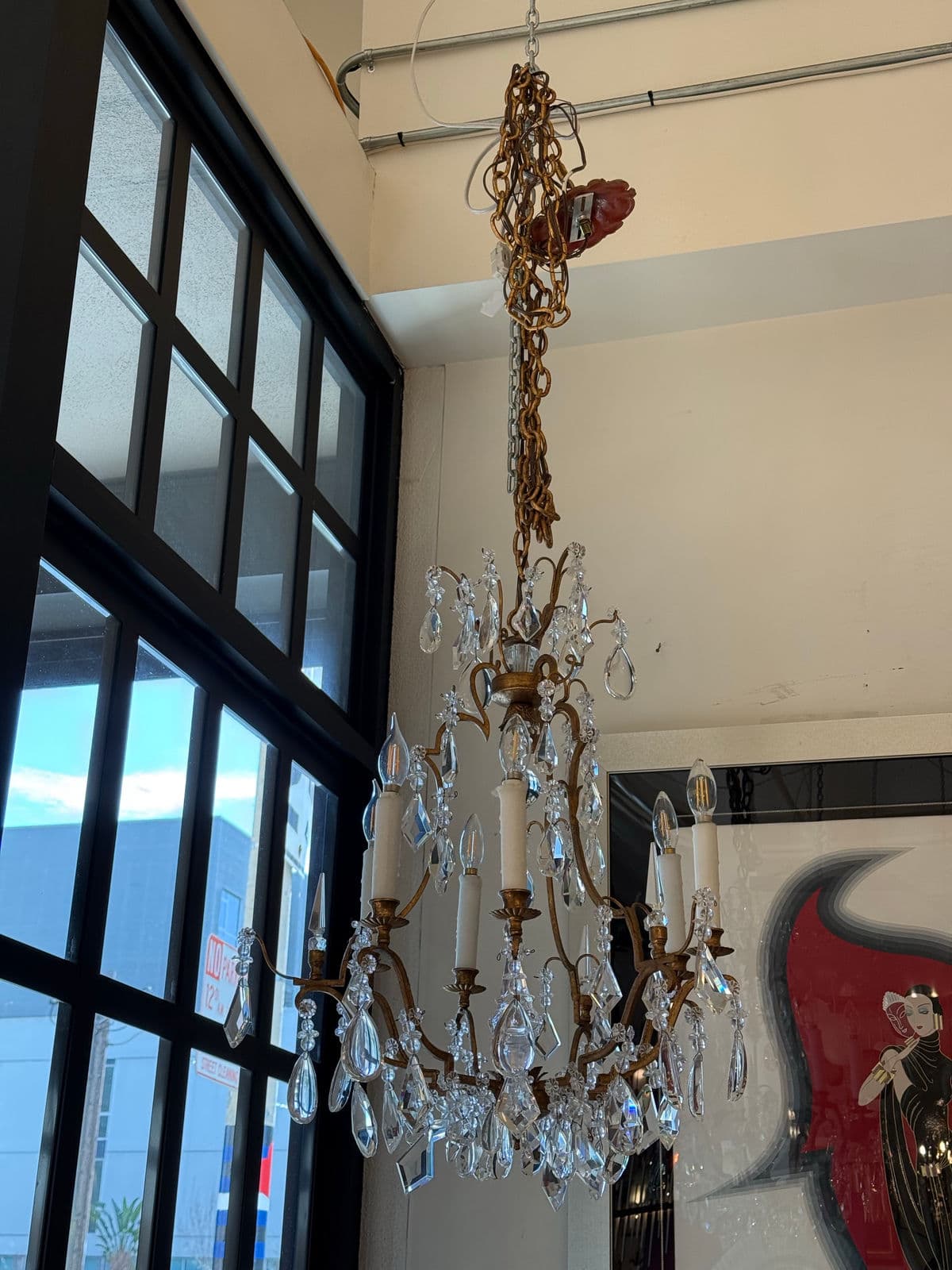 In the Style of Dennis & Leen Golden Crystal Chandelier - Thumbnail 5