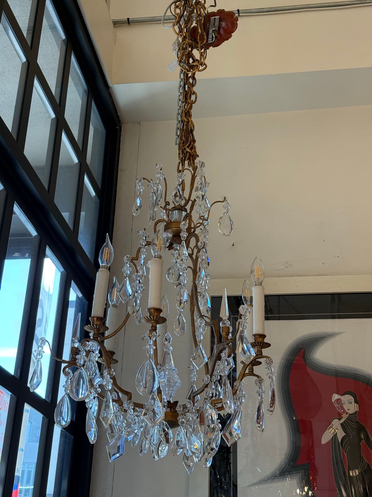 In the Style of Dennis & Leen Golden Crystal Chandelier - Thumbnail 4