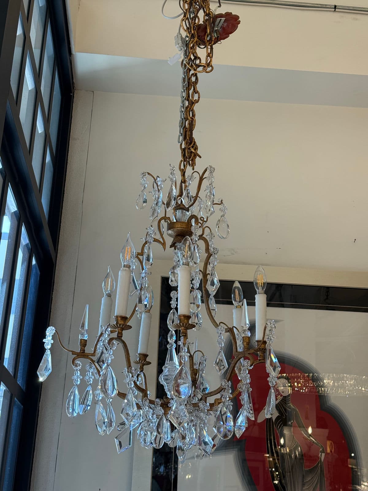 In the Style of Dennis & Leen Golden Crystal Chandelier - Thumbnail 3