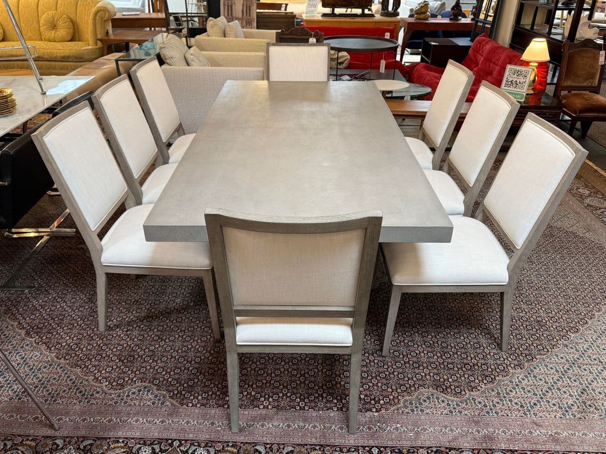 Restoration Hardware Heston Dining Table + Eight Linen Dining Chairs, Set - Thumbnail 3