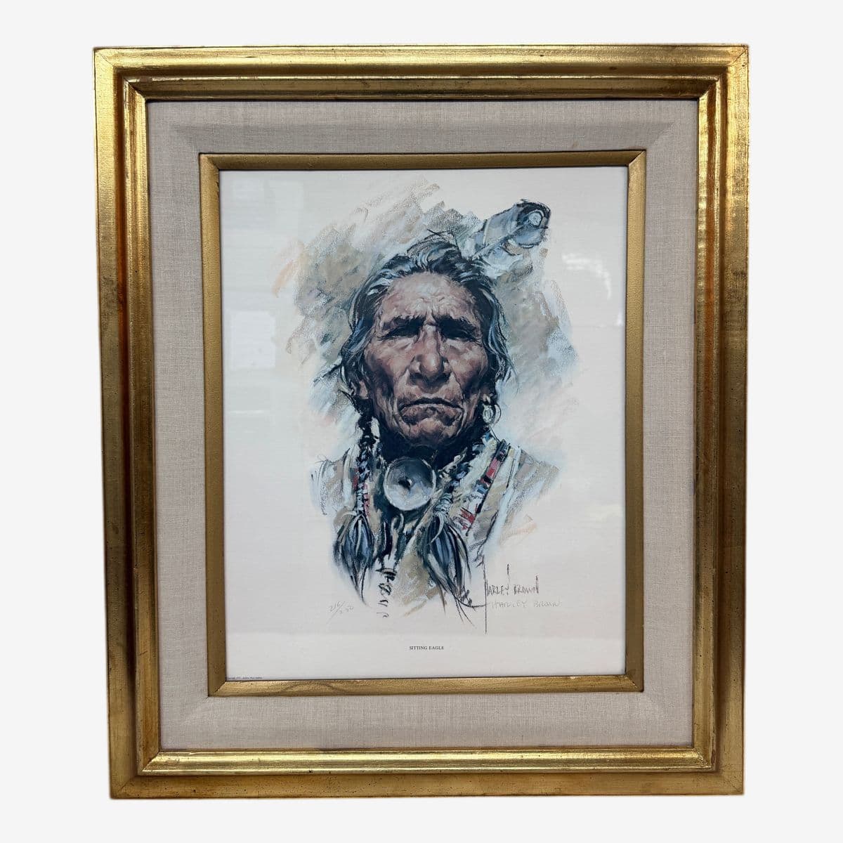 Harley Brown Sitting Eagle Lithograph, Signed - Image 1