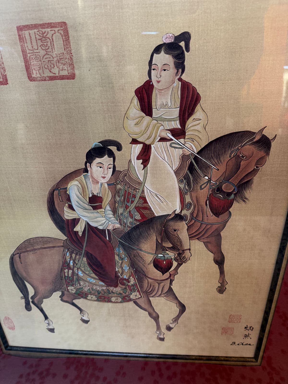 B. Chan Ladies of the Court on Tang Horseback Print on Silk, Framed - Thumbnail 13