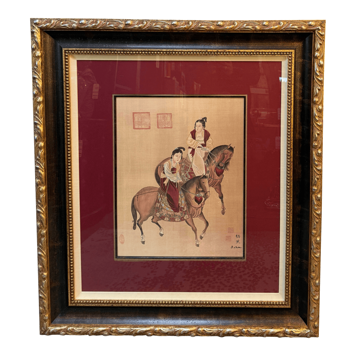 B. Chan Ladies of the Court on Tang Horseback Print on Silk, Framed - Thumbnail 2