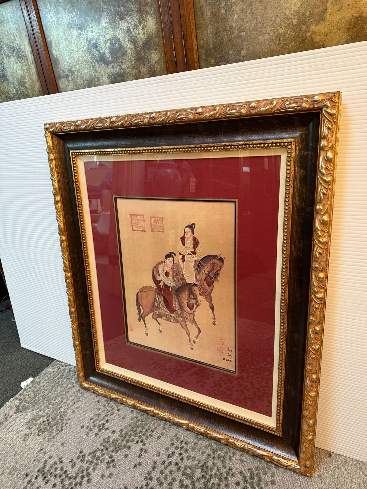 B. Chan Ladies of the Court on Tang Horseback Print on Silk, Framed - Thumbnail 4