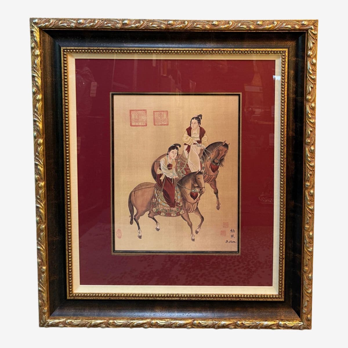 B. Chan Ladies of the Court on Tang Horseback Print on Silk, Framed - Image 1