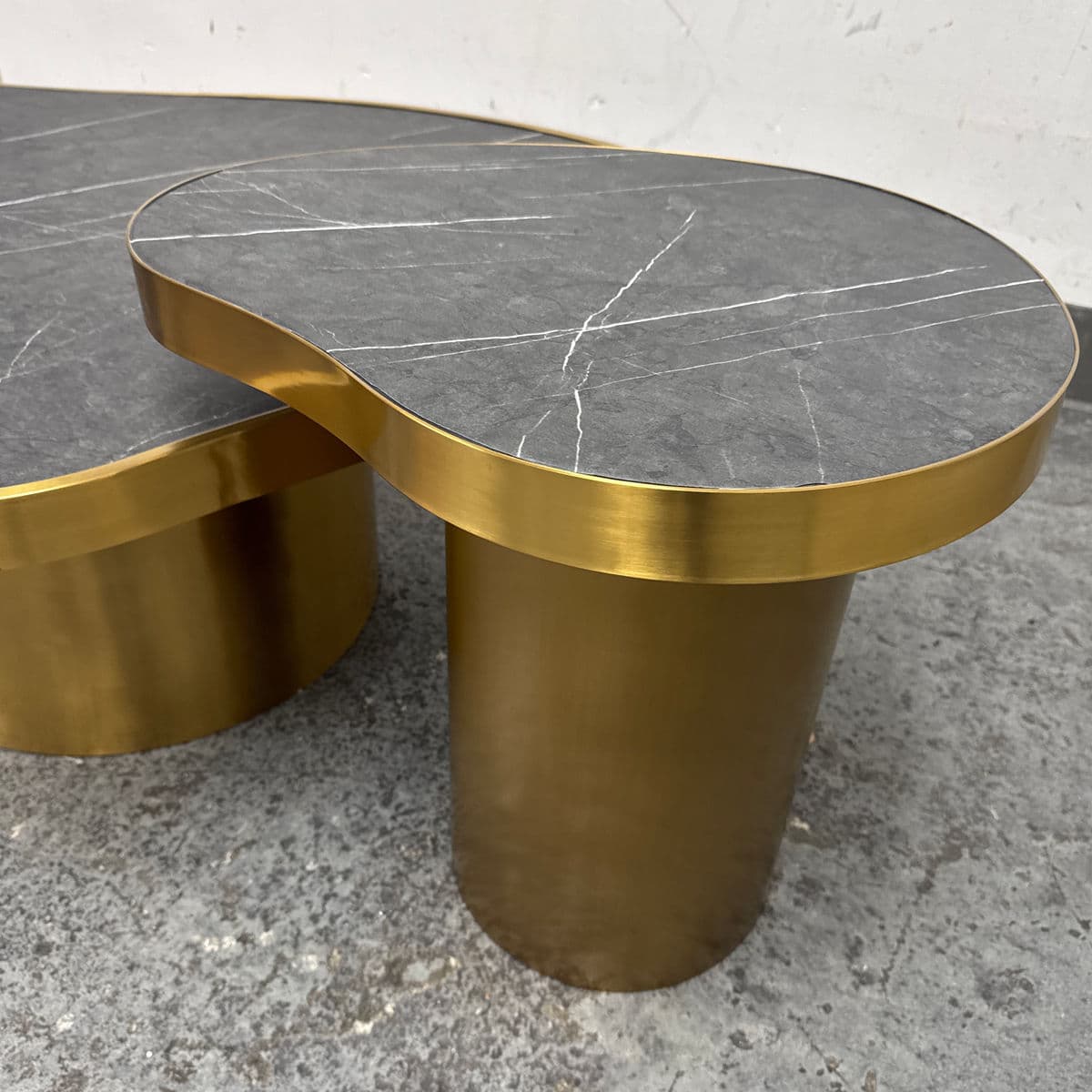 Michael Oren Design Marquina Marble Kidney Coffee Table + Side Table, Set of Two - Thumbnail 6