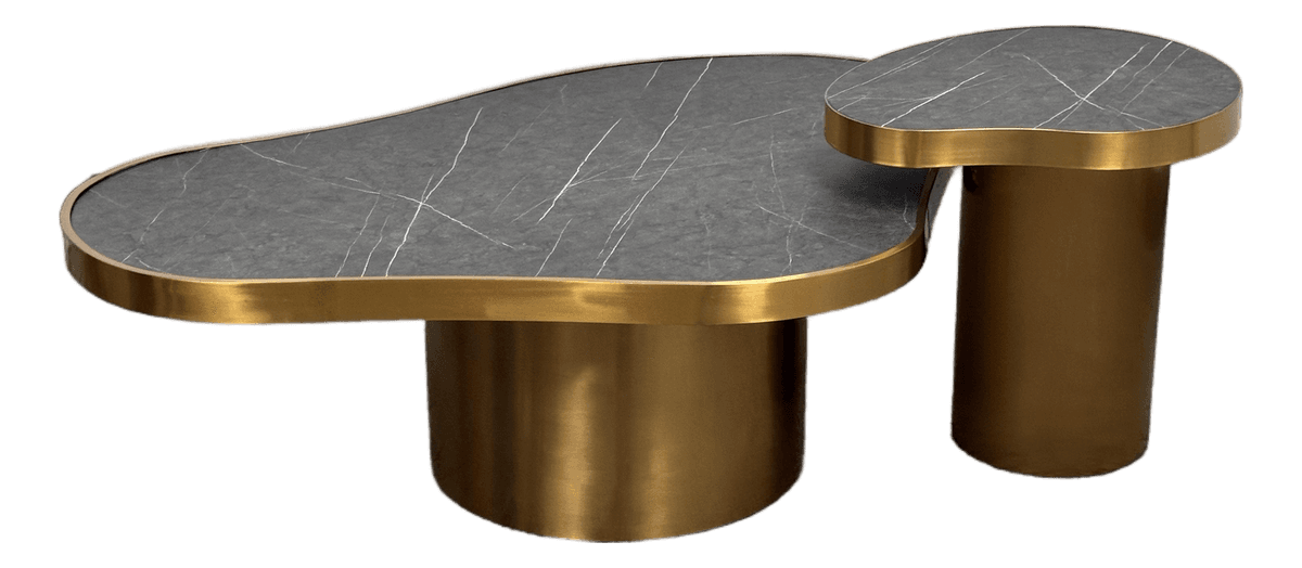 Michael Oren Design Marquina Marble Kidney Coffee Table + Side Table, Set of Two - Thumbnail 2
