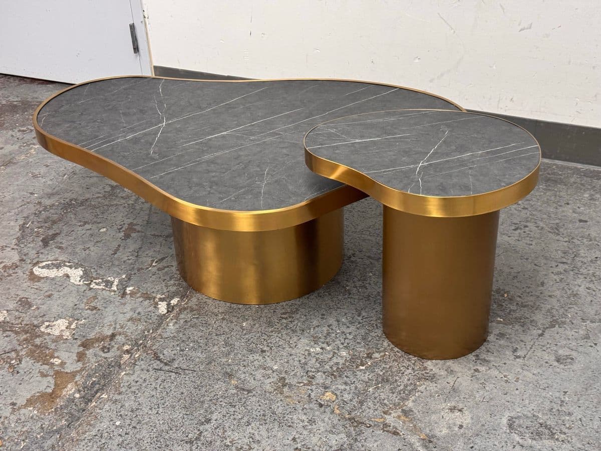 Michael Oren Design Marquina Marble Kidney Coffee Table + Side Table, Set of Two - Thumbnail 3