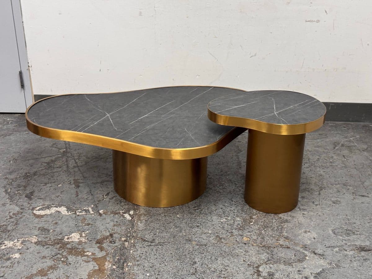 Michael Oren Design Marquina Marble Kidney Coffee Table + Side Table, Set of Two - Thumbnail 5
