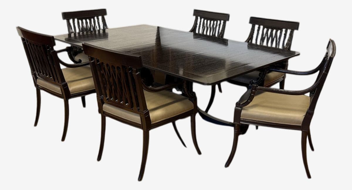 Rose Tarlow Pickwick Table + Set of Six Pope Arm Chairs, Set - Image 1