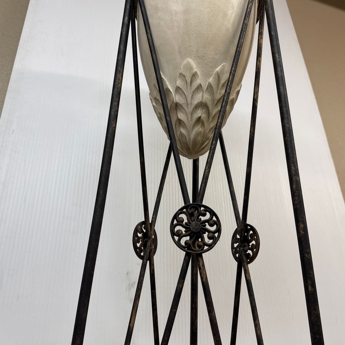 Regency Style Iron Plant Stand + Ceramic Urn, Set of Two - Thumbnail 12